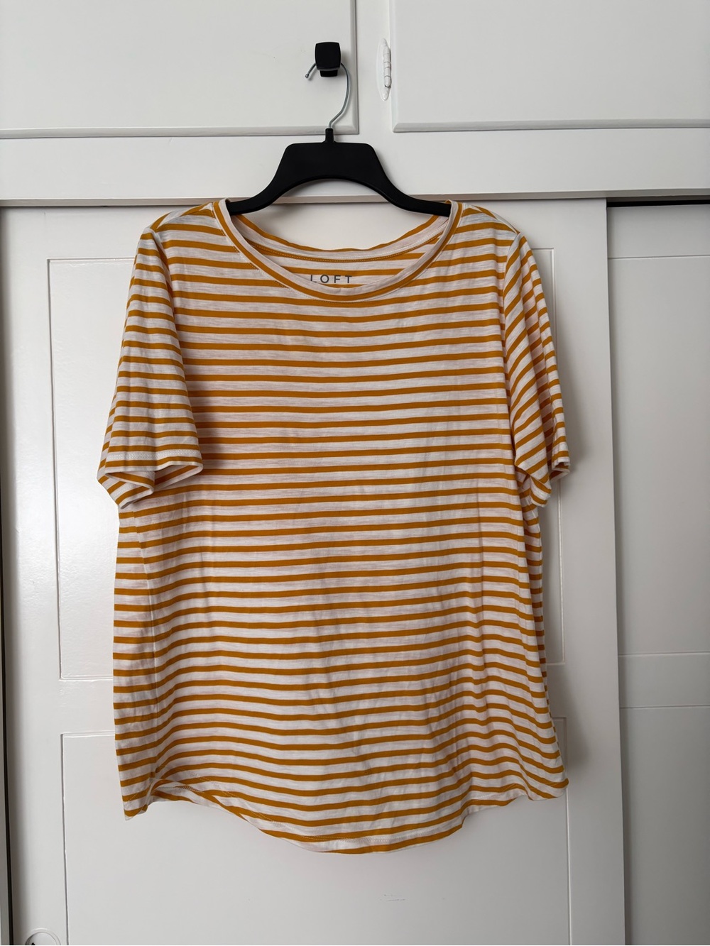 LOFT Orange and White Striped Short Sleeve Tee. Super cute and flattering.